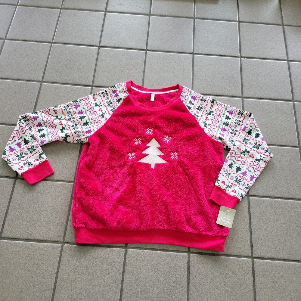 NWT Juniors Large Simple Pleasures Raglan Christmas Soft Crewneck Sweatshirt